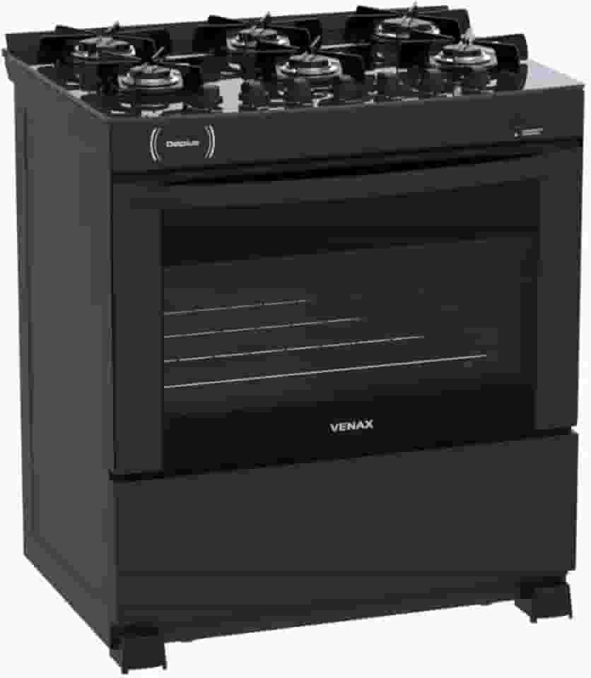 Fogao 6 Bocas Venax Delplus Vitreo Bl Preto Fosco Gas Glp