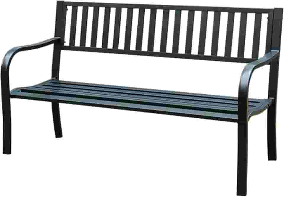 Banco de jardim, banco de ferro para pátio, parque, cadeiras de metal para parque, quintal, varanda, gramado, varanda, quintal (128 cm/50,3 pol, preto)