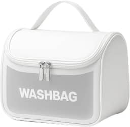 Necessaire Feminina Transparente Viagem Bolsa Ideal para Cosméticos Maquiagem Higiene Pessoal Fechamento com Zíper Fácil Acesso Design Moderno Funcional Impermeável (Branco)