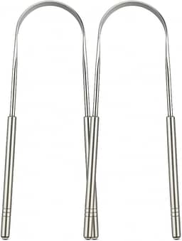 Kit 2 Raspadores de Língua Aço Inoxidável Elimina o Mau Hálito Toxinas e Resíduos Fácil de limpar Antibacteriano Higiênico Raspador De Lingua