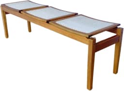 Banco Lisboa 3 Lugares Madeira Maciça Tela Sintética Hall Entrada Recepção Sala Estar