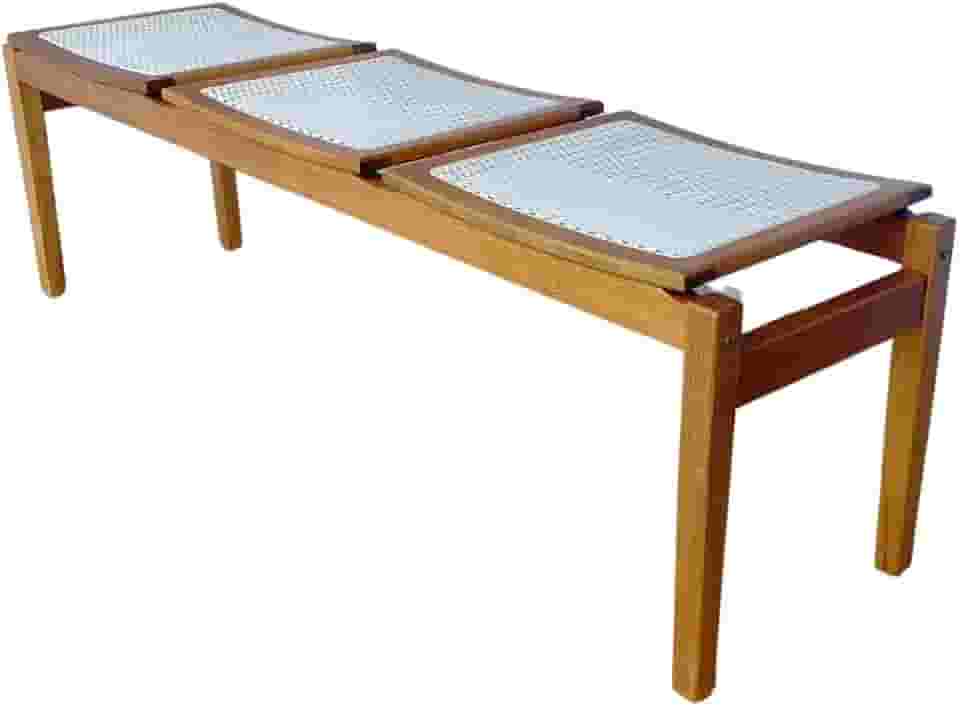 Banco Lisboa 3 Lugares Madeira Maciça Tela Sintética Hall Entrada Recepção Sala Estar