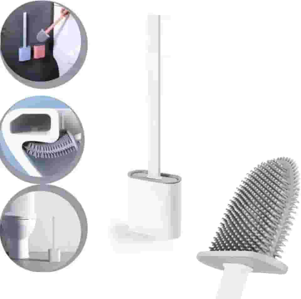 Escova de Limpar Vaso Sanitário Privada Banheiro em Silicone com Suporte Para Parede Cor Original (Branco)