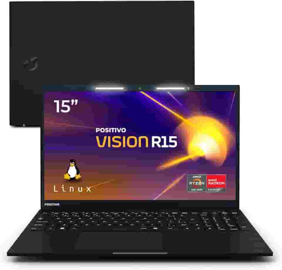 Notebook Positivo Vision R15 Lumina Bar, AMD Ryzen 5 8GB 256GB, Tela 15 polegadas Full HD Antirreflexo, Linux - Preto