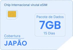 Chip Internacional Virtual eSIM, 7GB de Dados por 15 Dias, Cobertura Japão