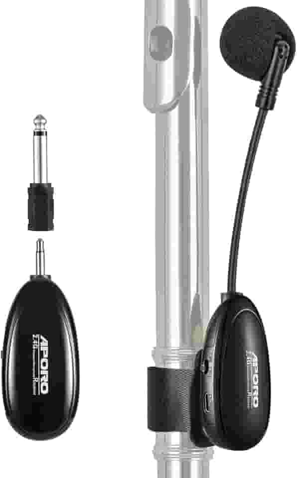 Microfone de flauta sem fio de 2,4 G no microfone de instrumentos musicais, receptor e transmissor sem fio, para flauta e mais