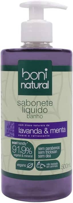 Sabonete Líquido de Lavanda e Menta, Vegano e Natural, Altamente Hidratante e Perfumado, Boni Natural, 500ml