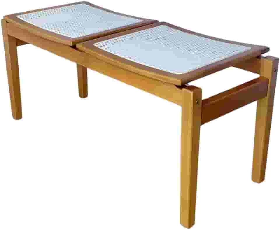 Banco Lisboa 2 Lugares em Madeira Maciça Tela Sintética Sala de Estar Hall Entrada Quarto