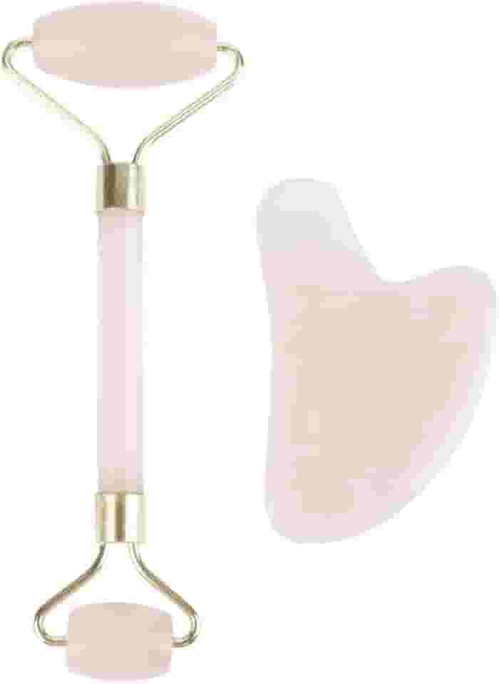 Jade Rolo Facial, Rolo de jade para rosto, Premium Rose Quartz Rolo Facial Gua Sha Ferramentas de Raspagem Anti Envelhecimento Rolo de Jade Facial beleza ferramenta