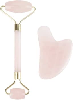 Jade Rolo Facial, Rolo de jade para rosto, Premium Rose Quartz Rolo Facial Gua Sha Ferramentas de Raspagem Anti Envelhecimento Rolo de Jade Facial beleza ferramenta