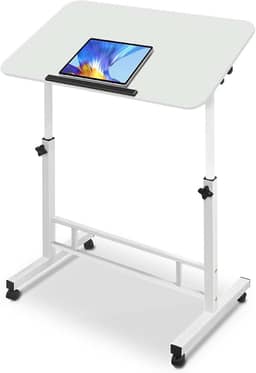 Aconcept Mesa de mesa inclinável pequena dobrável de 81 x 40 cm, altura de elevação de 63,5 a 111,8 cm, mesa com rodinhas portátil branca para laptop, mesa compacta para computador de altura ajustável
