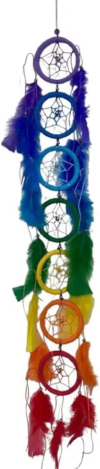 Filtro Dos Sonhos Apanhador 90 cm Com Pena Decoração 7 Chakras