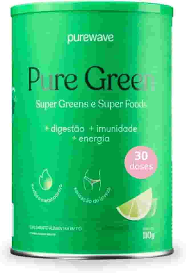 Pure Green Suco Verde em Pó Detox Natural Sabor Limão Purewave - 30 doses 150g - Para Inchaço e Saúde Intestinal