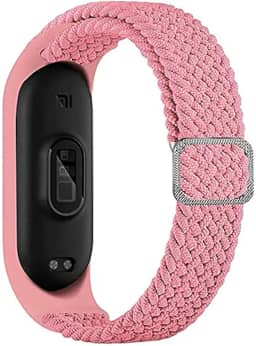 Pulseira Trançada para relogio Xiaomi Mi Band 6,5,4,3 Correia elástica ajustável esportiva Pulseira de substituição para Mi Band 6 5 4 3 (Rosa)