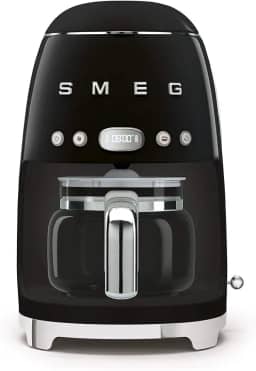 Smeg Máquina de café por gotejamento DCF02BLUK, modo de início automático, filtro reutilizável, visor digital, sistema anti-gotejamento, opção de intensidade de aroma, tanque de 1,4 litros, preto