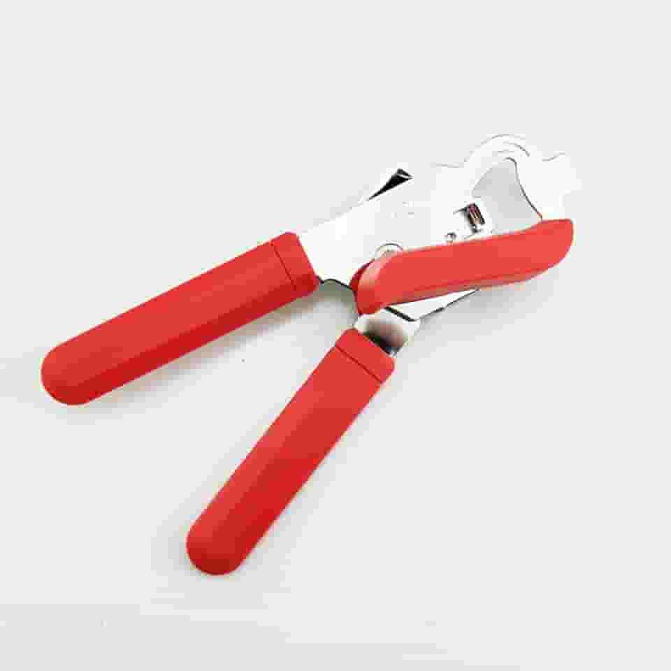 Abridor de lata manual, alças macias, fáceis de girar, abridores de latas resistentes para idosos aço inoxidável A-vermelho