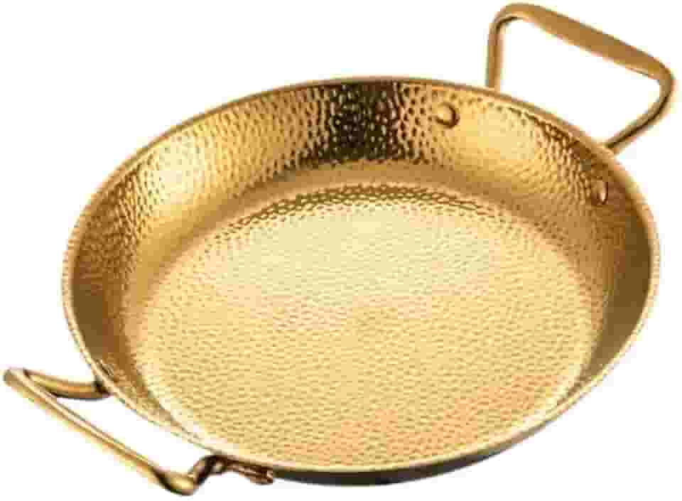 Panela Paella Dourada em Aço Inoxidável, Frigideira com Alças Duplas, 20cm/22cm/24cm (dourado, 22cm)