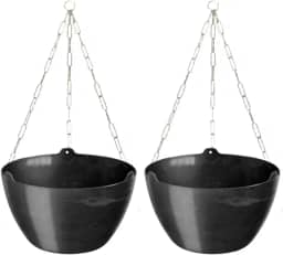 Kit 2 Vaso Cuia Cachepo Elegance 4 Litros Preto Onix Suspenso Para Samambaia e Planta Pendente + 2 Corrente de Metal 44cm