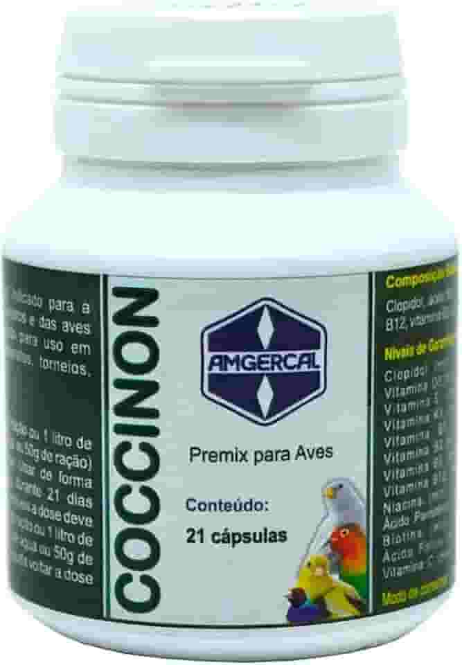 Coccinon Vitasol Amgercal - 21 cápsulas - 15g Comprimido Premix Vitamina Tratamento Coccidiose Suplemento Vitamínico Solúvel para Pássaros e Aves Cativas