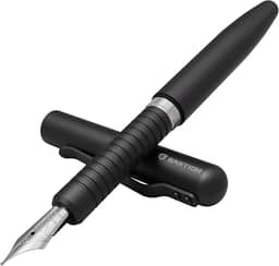 BASTION Caneta-tinteiro com estojo de presente, minimalista, luxuosa, com ponta fina, design resistente, agradável, colecionador, canetas recarregáveis, para homens e mulheres, escritório executivo profissional (aço inoxidável preto)