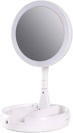ESPELHO DE AUMENTO 10X COM LUZ DE ILUMINAÇÃO LED DE MESA DOBRAVEL E ARTICULAVEL PARA MAQUIAGEM CAMARIM BARBEAR