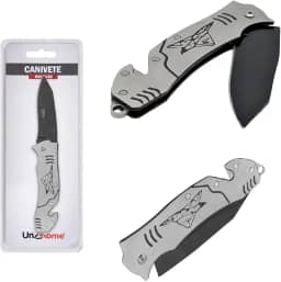 Canivete Multiuso Aço Inox Retrátil Dobrável Portátil 17cm - Cinza