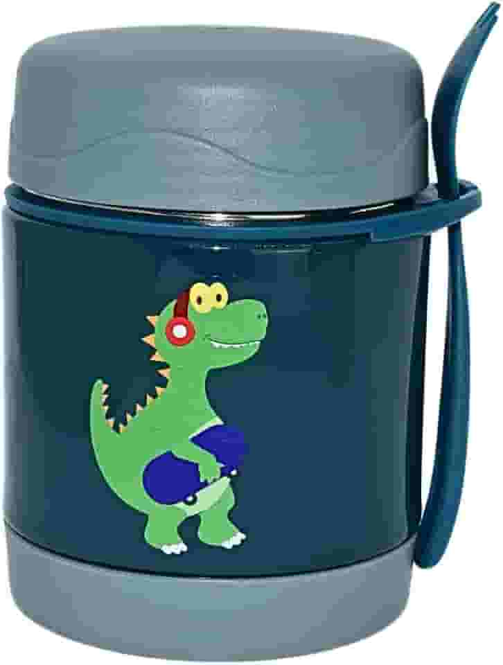 Pote Térmico Bebê Infantil 320 ml Aço Inox Com Garfo Bamboo (VERDE)