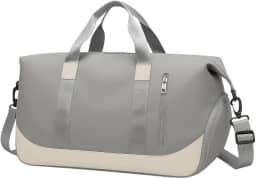 Bolsa Mala de Viagem Grande 47cm – Alça Transversal Removível, Compartimento para Tênis e Roupas Molhadas, 5 Bolsos com Zíper, Acoplável à Mala de Rodinha (Cinza)