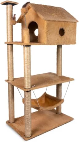 Arranhador Casa para Gatos 3 andares com rede e brinquedos Cat Veneza (Bege)