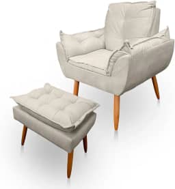 Poltrona Opala com Puff Opala para Sala e Quarto Suede Bege - Jylcrom
