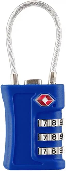 Cadeado TSA com Cabo de Aço, Senha Ajustável 3 Dígitos, Seguro para Mala, Mochila, Bagagem, Viagem e Aeroporto, Cadeado Antifurto, Preto Resistente (Azul)