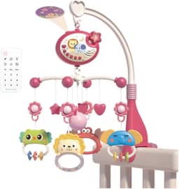 Móbile fofo para berço com luzes de música, projeção de estrelas, brinquedos giratórios pendurados, brinquedos para berço com controle remoto, decoração de cama infantil para meninos e meninas