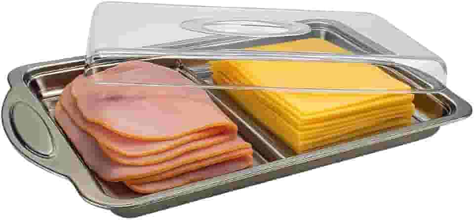 Conjunto de Porta Frios Duplo Inox Com Tampa Transparente