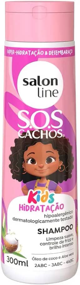Salon Line, Shampoo Infantil, SOS Cachos Kids, Hidratação, Limpeza Suave e Brilho Intenso, Vegano - Cabelos Ondulados, Cacheados e Crespos, 300 ml