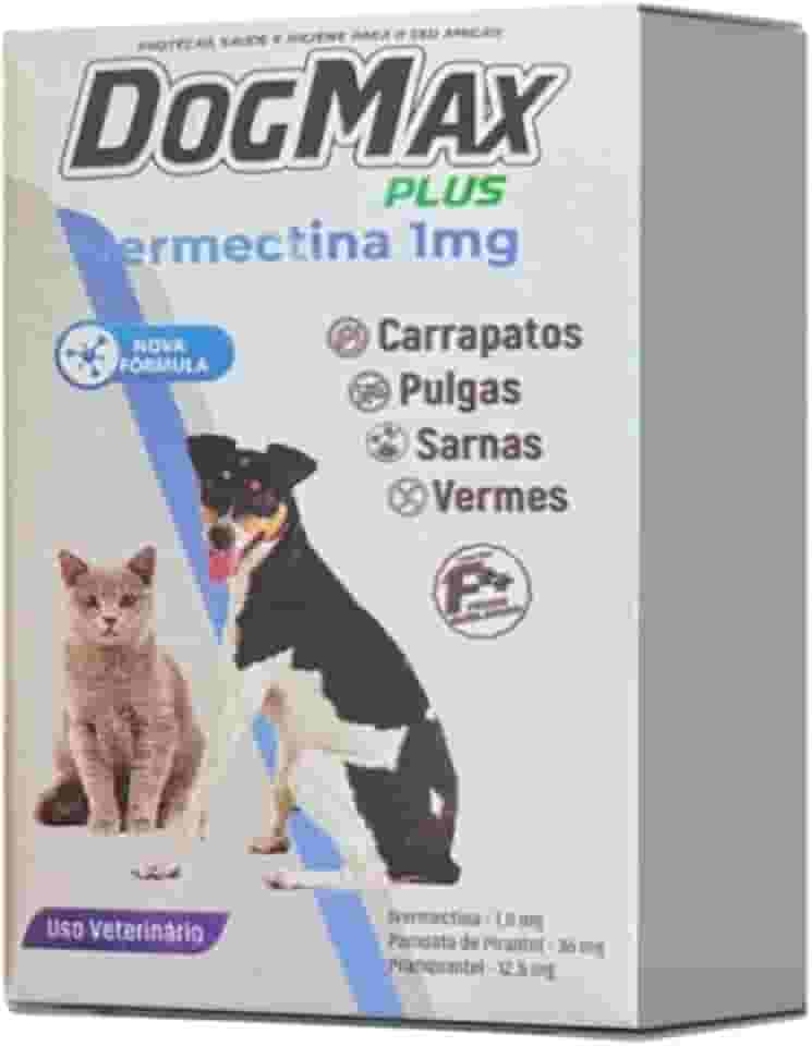 DogMax Plus - Ação 4 em 1 - Remédio para pulgas, carrapatos, vermes e sarna 4 Comprimidos para cães e gatos 5kg