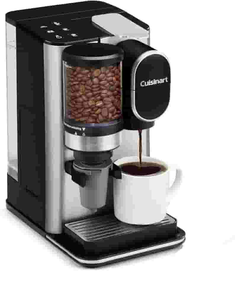 Cuisinart - Máquina de café de uma só peça moinho de café com 8, 10 e 12 onças, tamanho da porção, compatível com cápsulas de copo único, depósito removível de 40 onças, aço inoxidável, DGB-2SS