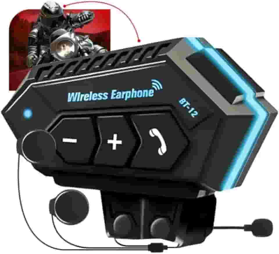Bt-12 Pro Intercomunicador para Capacete de Motocicleta, Motoboy Bluetooth 5.1 Controle de Ruído Bateria de Longa Duração A Prova D' Agua