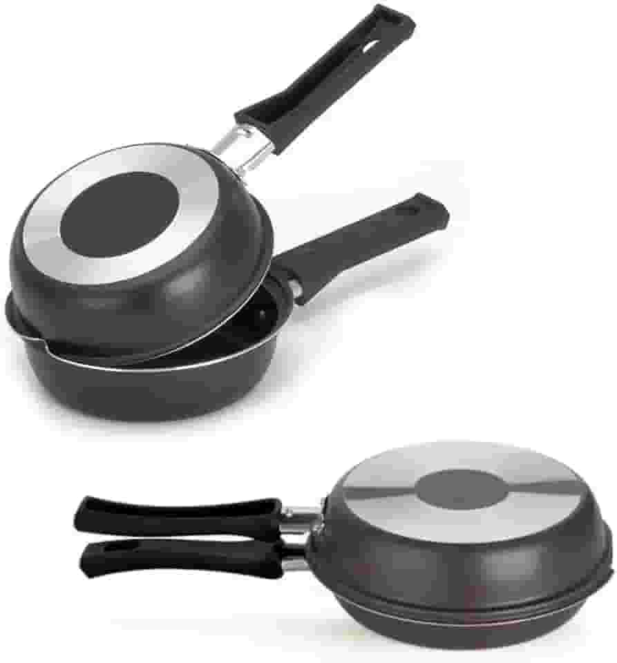 Frigideira Dupla Hamburgueira e Omeleteira Nacional, Antiaderente, 14cm, Alumínio, Preta