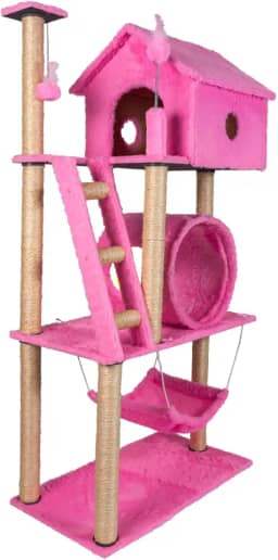 Arranhador Casa para Gatos 3 andares com Rede e Túnel Grande Cat (Pink)