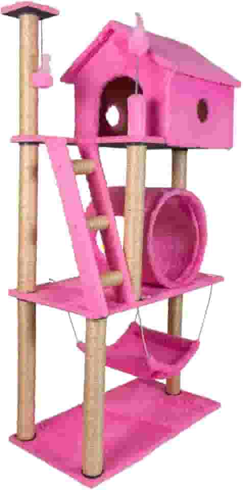 Arranhador Casa para Gatos 3 andares com Rede e Túnel Grande Cat (Pink)
