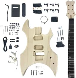 Yinfente Kit de guitarra DIY com corpo de mogno pescoço de mogno com escala de jacarandá 6 cordas kit de guitarra elétrica DIY com todos os componentes para construir sua própria guitarra (estilo-1)