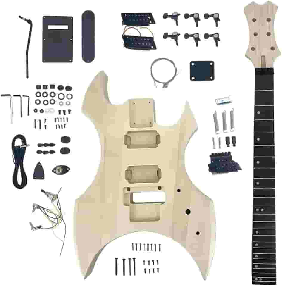 Yinfente Kit de guitarra DIY com corpo de mogno pescoço de mogno com escala de jacarandá 6 cordas kit de guitarra elétrica DIY com todos os componentes para construir sua própria guitarra (estilo-1)