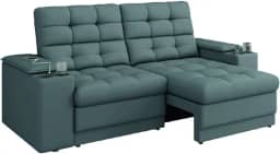 Sofá Retrátil e Reclinável 2,05m 3 Lugares Com Porta Copos Entrada USB Kansas Veludo Cinza Luizzi (Cinza)