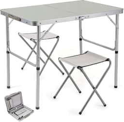 Kit Mesa Dobrável Portátil 2 Bancos Alumínio Camping Praia