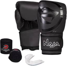 Luva de Boxe e Muay Thai Naja Black Line - 1 Par de luva + 1 Par de Bandagem Elástica + 1 Protetor Bucal
