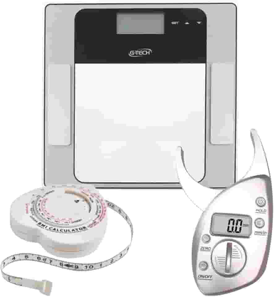 Kit Balança Digital Bioimpedância para Peso Corporal, Fita Antropométrica Incluída com índice IMC, Adipômetro Digital, Avalição Corporal