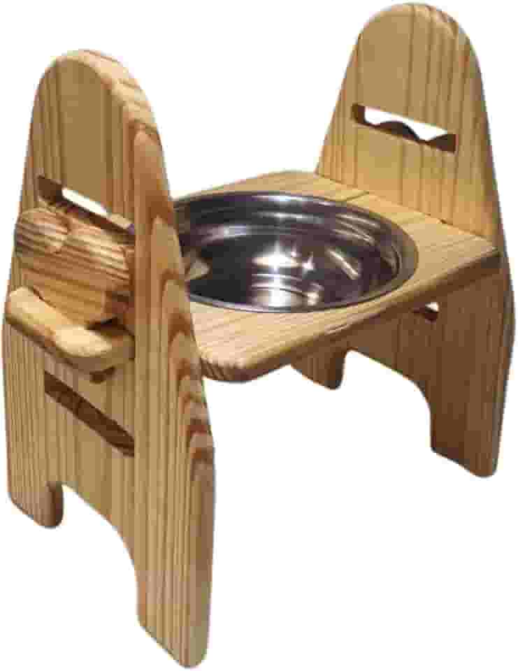 Comedouro Elevado Tamanho G para Cães em Madeira 3 Alturas Ajustáveis Pote Inox 1,5L