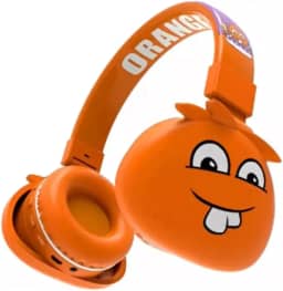 Fone de Ouvido Bluetooth Infantil Mostrinhos Sem Fio Kids - 8 Modelos Divertidos com Conexão Bluetooth e Cabo Auxiliar, Ajuste de Altura e Design Dobrável - Conforto e Diversão (Laranja)