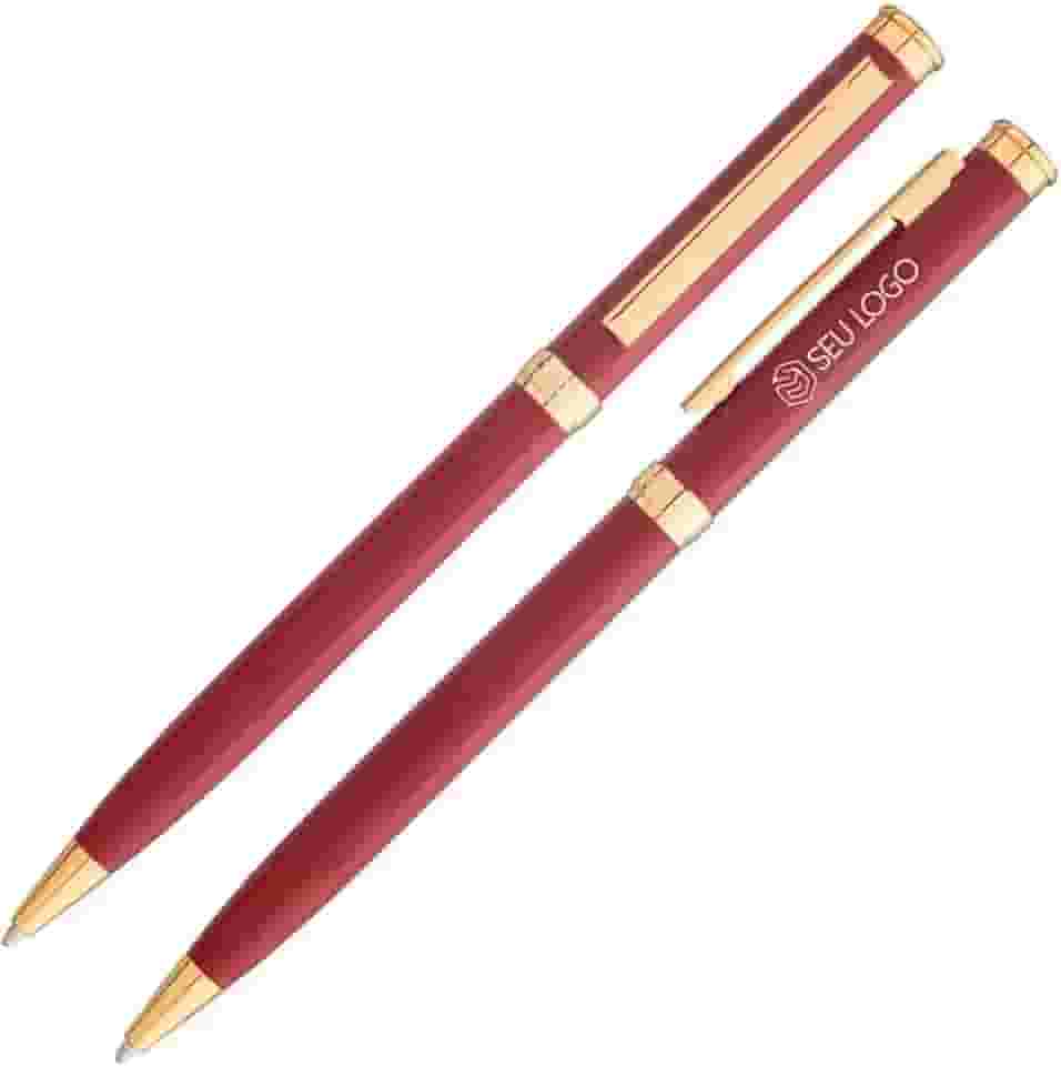 Caneta Crown Personalizada Liverpool Gold Esferográfica Corpo em Metal Detalhes Dourados Gravação Laser Nome Logo Presente Luxo Executiva Original (Bordo)