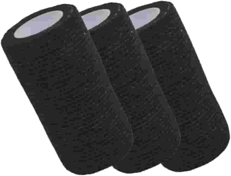 Combo 3 Bandagens Elásticas Adesivas e Flexíveis 10cm x 4,5m - Atadura Para Esportes e Cuidados Emergenciais (PRETO)